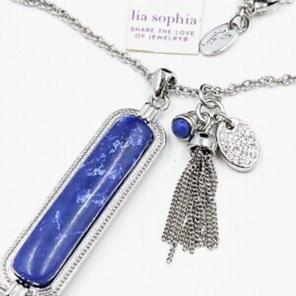 Lia Sophia Silver and Blue Tone Necklace with pendant